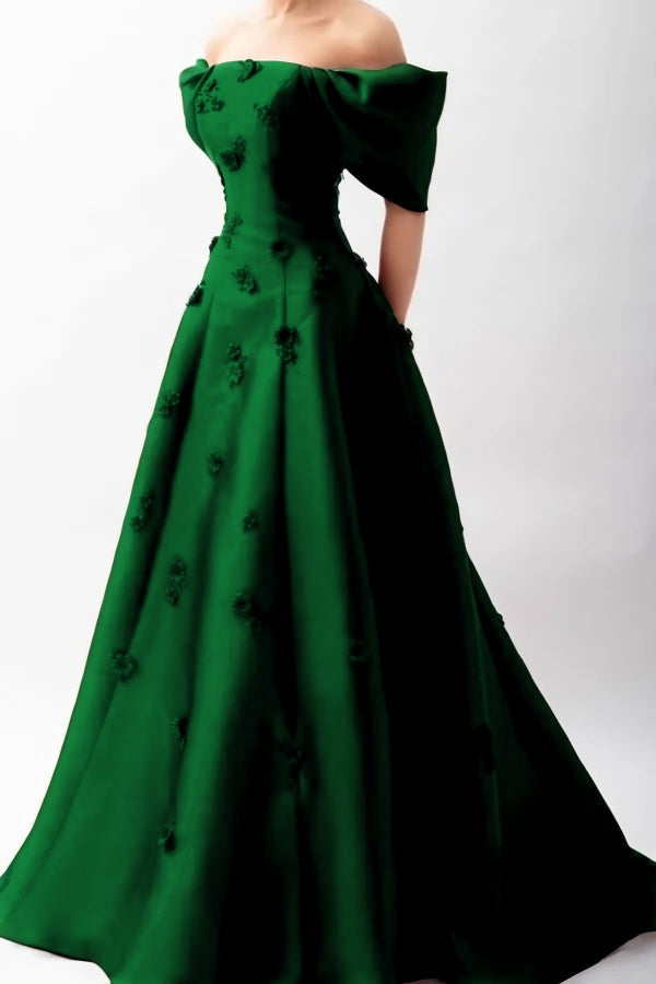 Stunningff-the-Shoulder Prom Dress Sleeveless A-Line Beaded with Flower