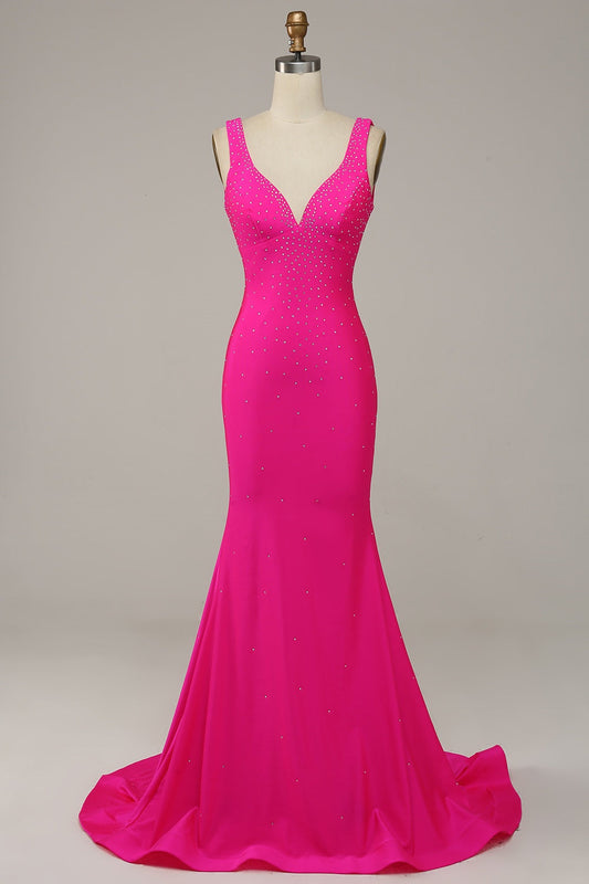 Fabulous Fuchsia Wide Shoulder Straps Backless Slimming Prom Dress