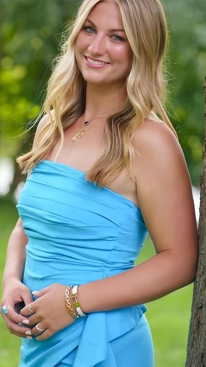 Elegant Strapless Ruffle Blue Short Homecoming Dress