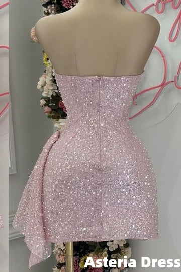 Blushing Pink Sequins Cocktail Dresses Woman Elegant Wedding Prom Dress Gowns Mini Graduation Dress Vestido De GraduacióN Vestido De Fiesta Homecoming Dresses