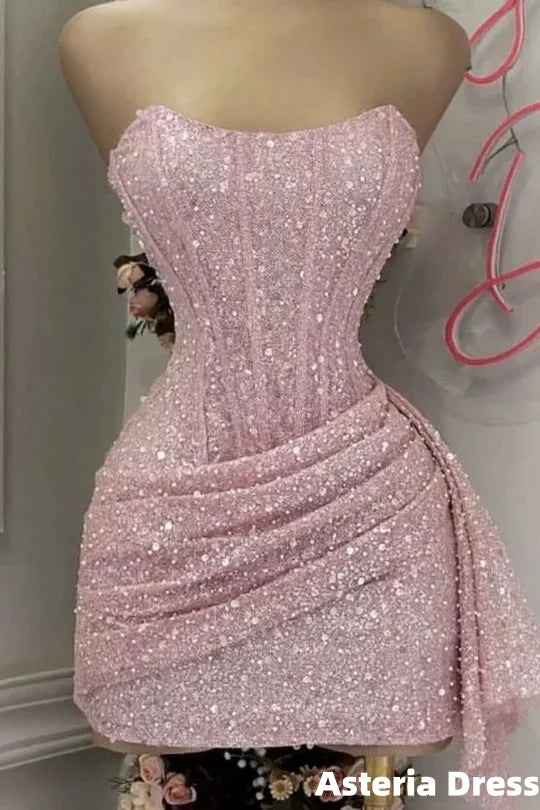 Blushing Pink Sequins Cocktail Dresses Woman Elegant Wedding Prom Dress Gowns Mini Graduation Dress Vestido De GraduacióN Vestido De Fiesta Homecoming Dresses