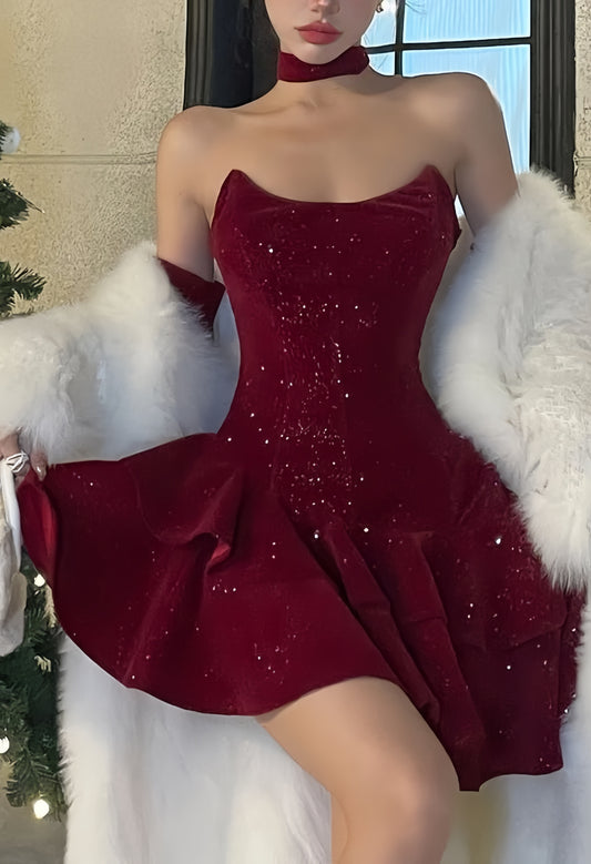 Burgundy Strapless Homecoming Dresses A-Line Mini Prom Dress,AST1999
