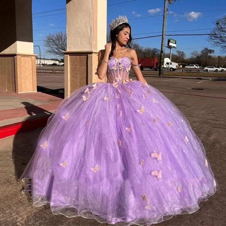 Purple Quinceanera Dresses with 3D Butterfly Sweet 16 15 Prom Pageant Ball Gowns,AST1299