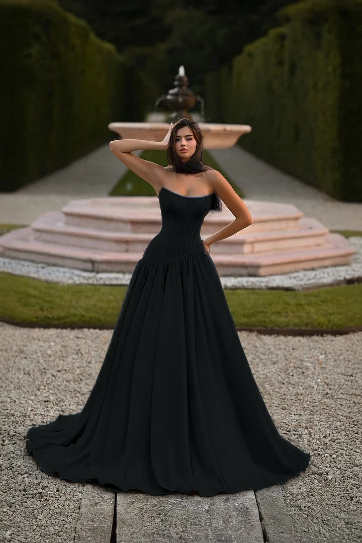 Elegant Baby Blue Strapless Prom Dress Sleeveless A-Line Floor Length Satin
