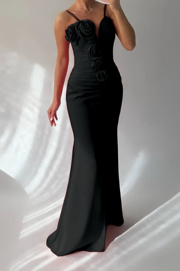 Redtti Strap V-Neck Mermaid Prom Dress Pleated with Flower
