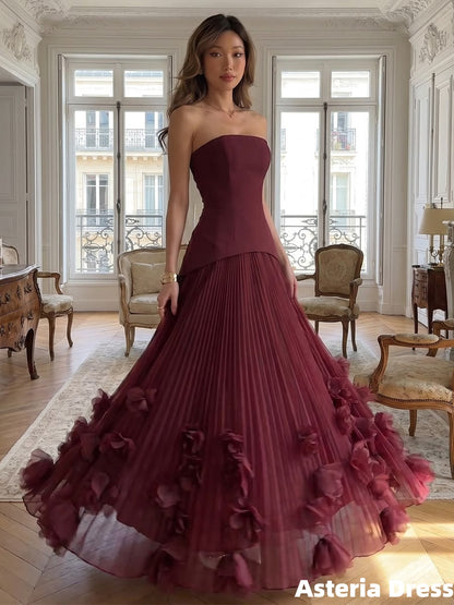 Purple Strapless Floral Corset Long Prom Dress