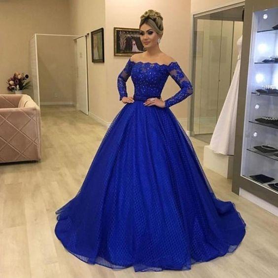 royal prom dresses long sleeve detachable skirt gown lace evening dresses