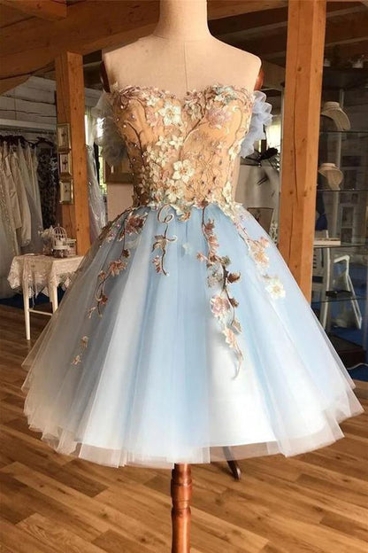 Charming Light Blue Sweetheart Homecoming Dress with Appliques, AST1162