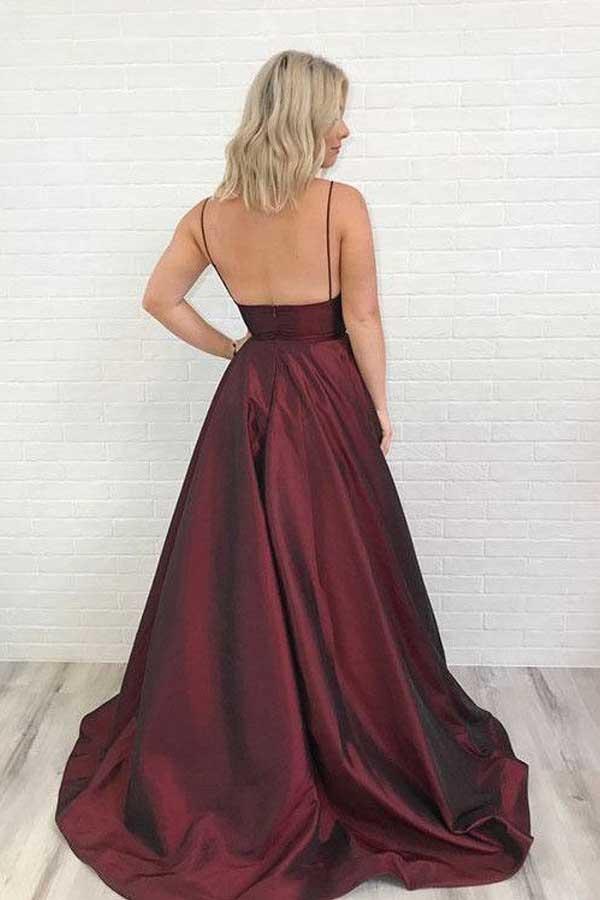 Charming Satin Prom Dress Burgundy Prom Dress V Neck Prom Dress,AST1295