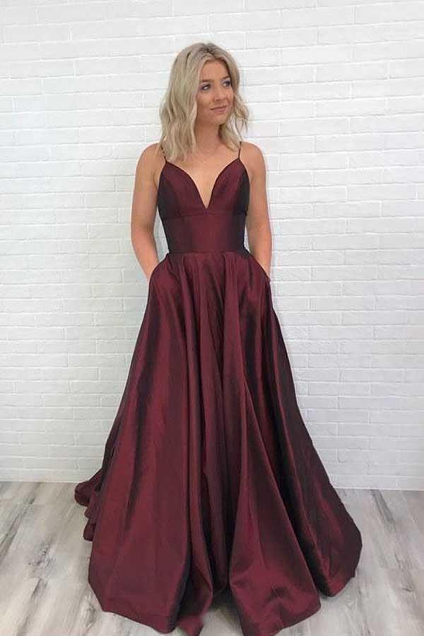 Charming Satin Prom Dress Burgundy Prom Dress V Neck Prom Dress,AST1295