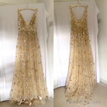 Charming V-Neck Floral Long Prom Dress, Evening Dress