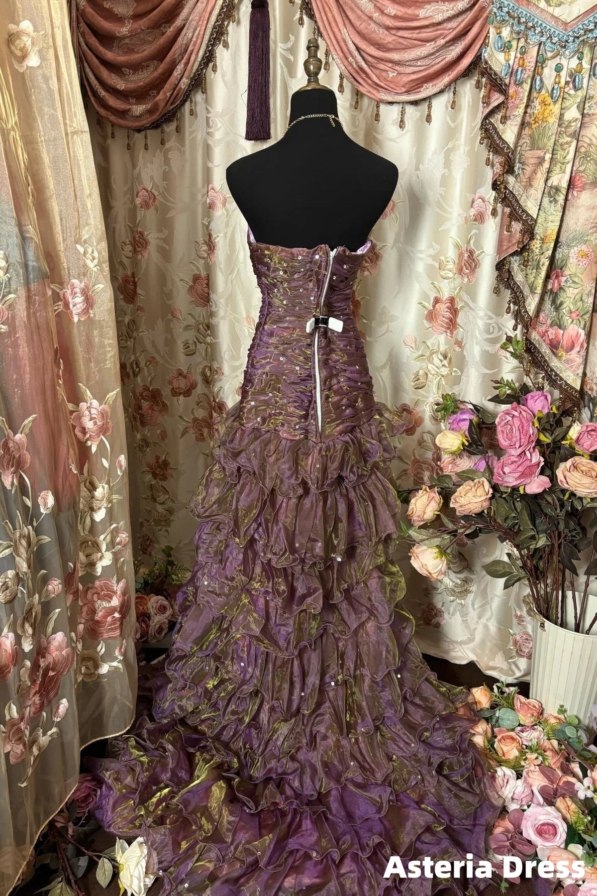 Classy Mermaid Strapless Ruffles Long Evening Dress Formal Prom Dress