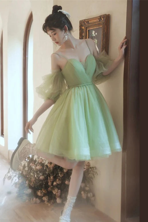 Avocado Green Tulle A-line Short Party Dress Homecoming Dress, AST1152