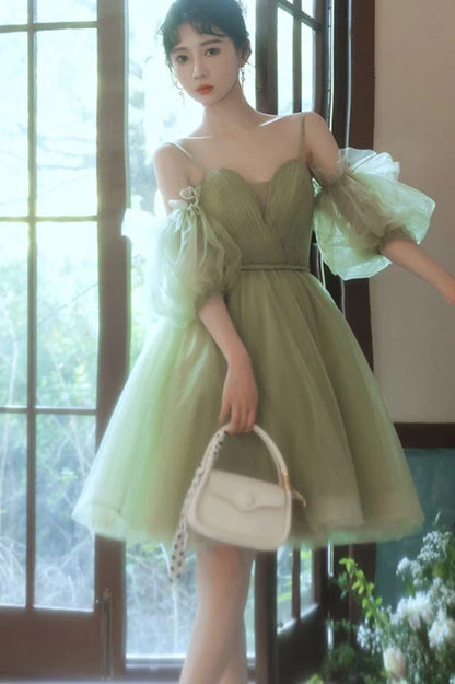 Avocado Green Tulle A-line Short Party Dress Homecoming Dress, AST1152