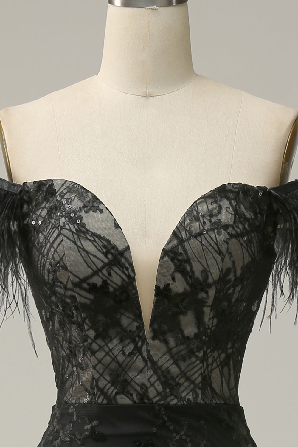Classic Black Off-the-shoulder Feather Sequins Prom Dress