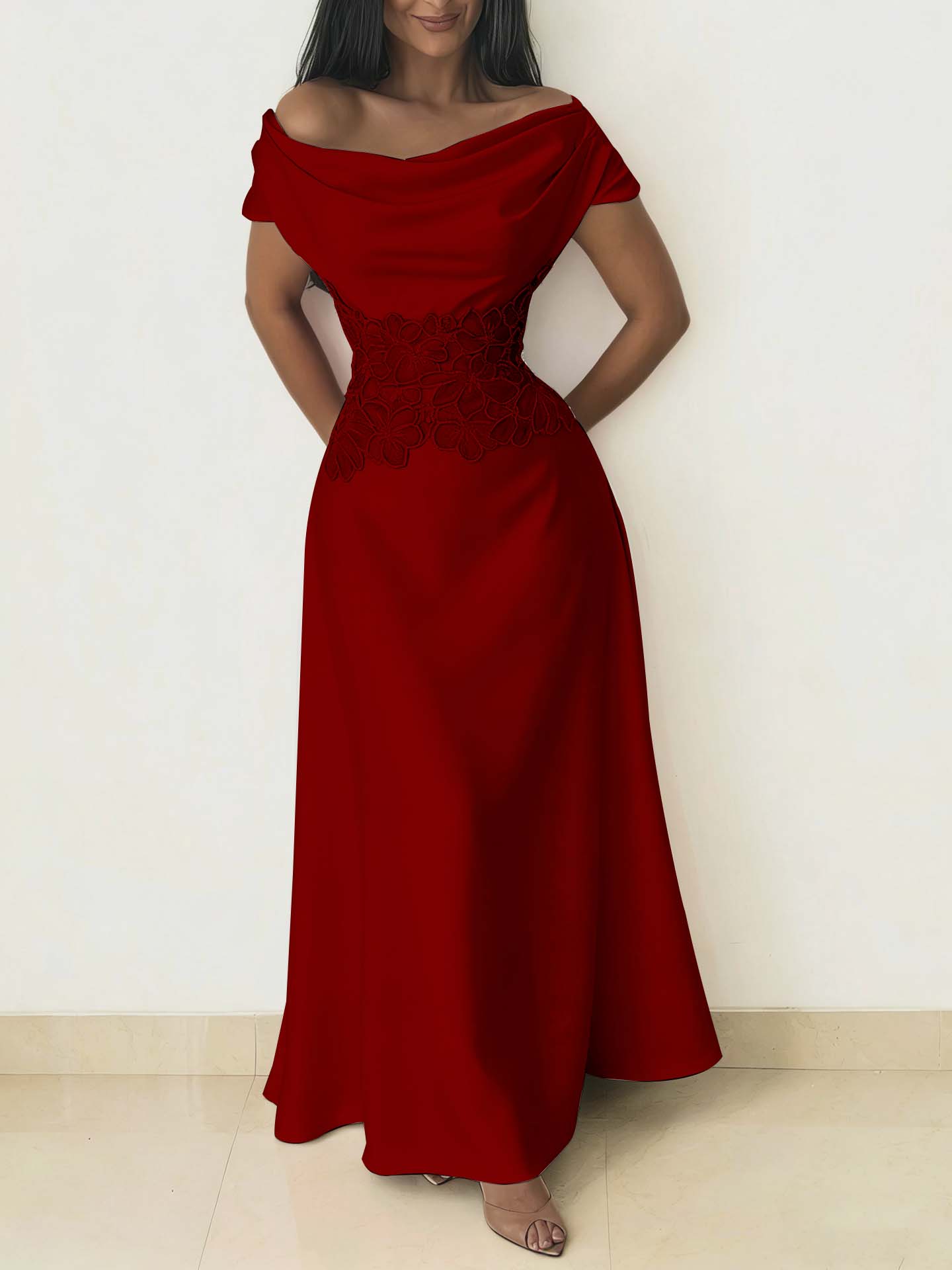 Charming Burgundy Off-the-Shoulder Prom Dress Sleeveless with Beading
