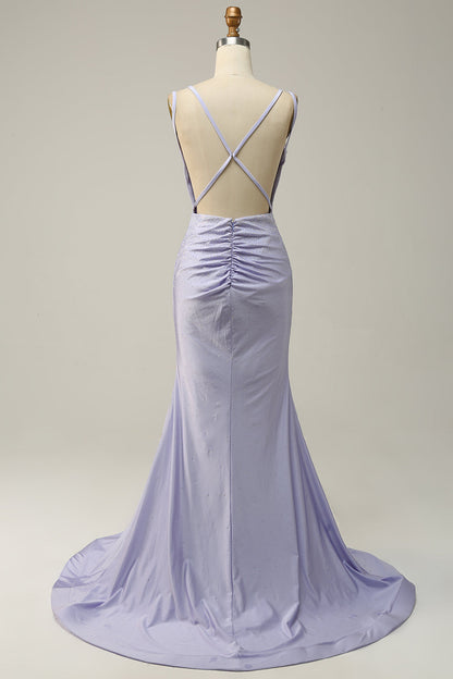 Radiant Purpletti Strap Beaded Mermaid Prom Dress