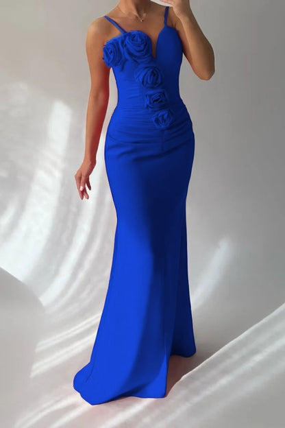 Redtti Strap V-Neck Mermaid Prom Dress Pleated with Flower