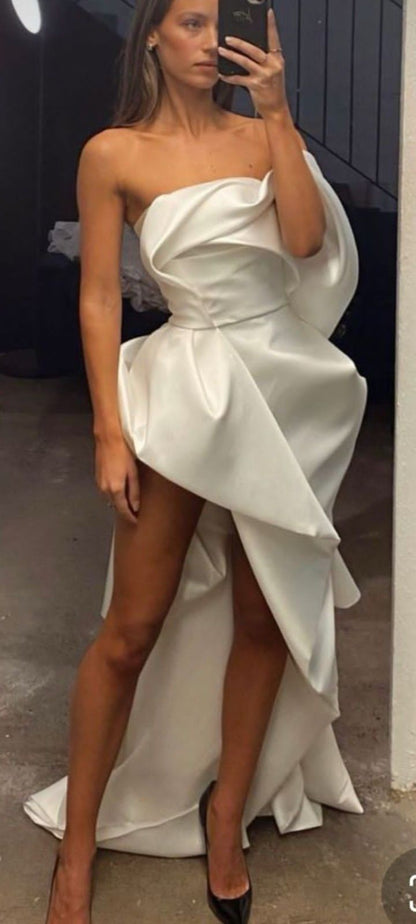 Irregular Satin Wedding Dress  Prom Dress Evening Gown Party Dress