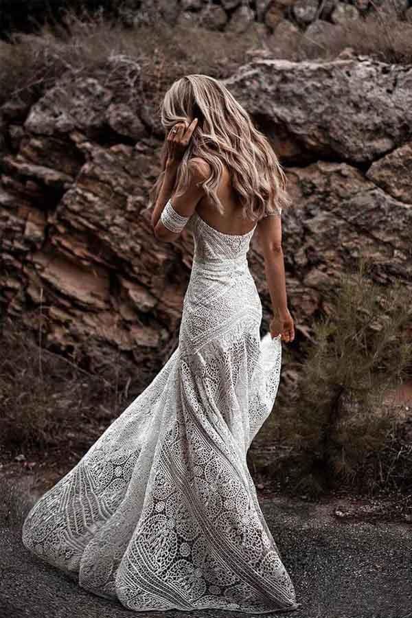 Ivory Lace Beach Wedding Dresses Sweetheart Neck Wedding Dresses,AST1215