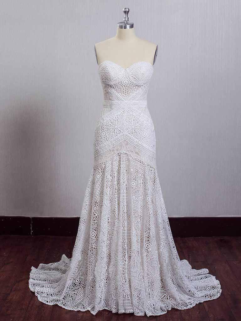 Ivory Lace Beach Wedding Dresses Sweetheart Neck Wedding Dresses,AST1215