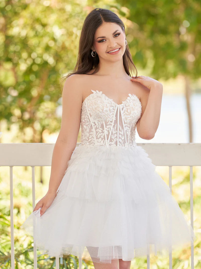 A-Line Sweetheart White Lace Short Homecoming Dress, AST1083