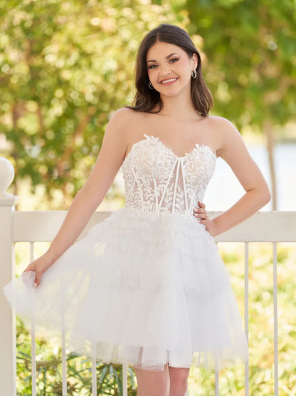 A-Line Sweetheart White Lace Short Homecoming Dress, AST1083