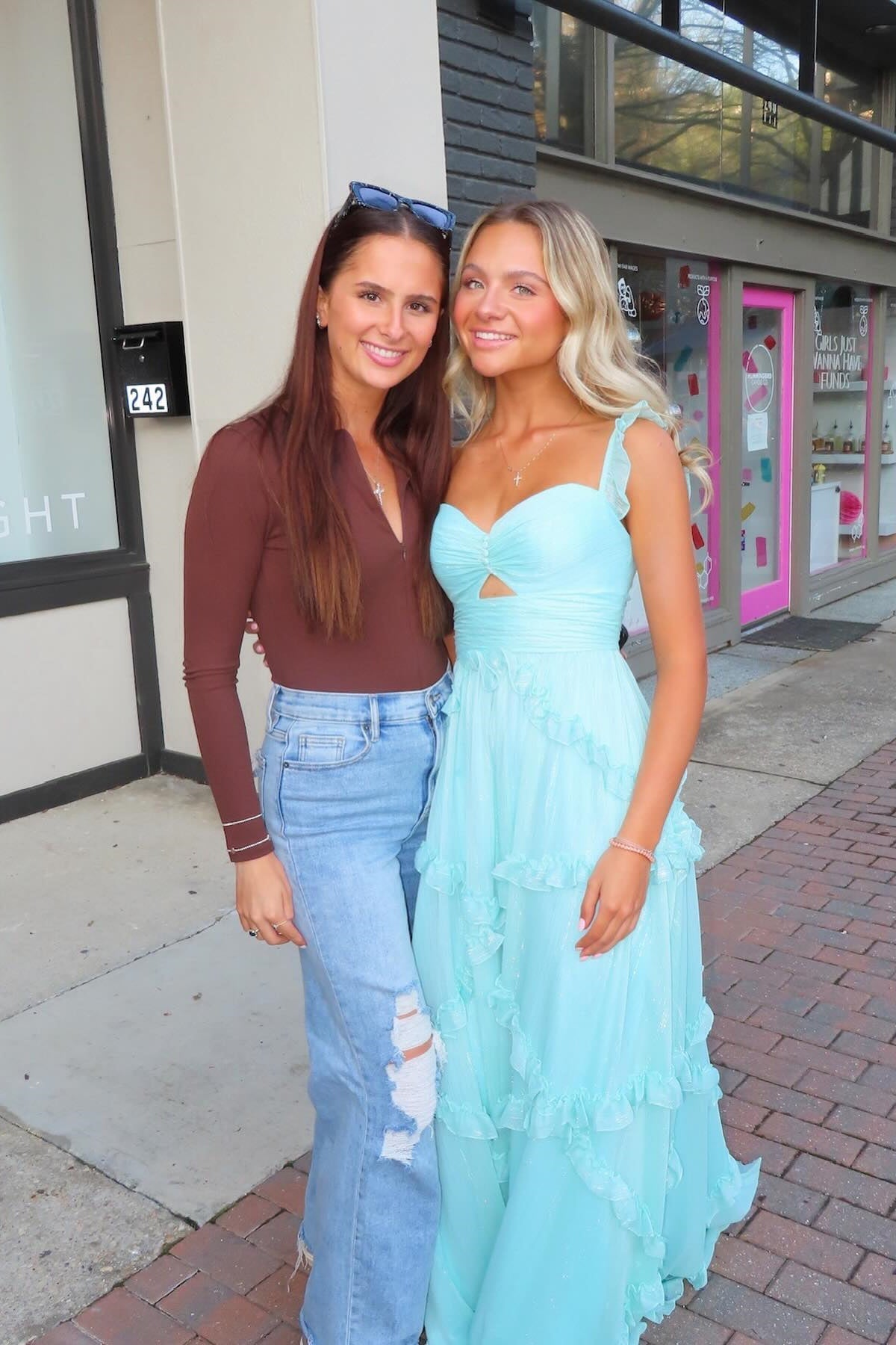 Straps Light Blue Chiffon Ruffles Long Dress