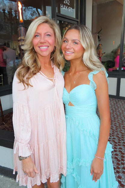 Straps Light Blue Chiffon Ruffles Long Dress