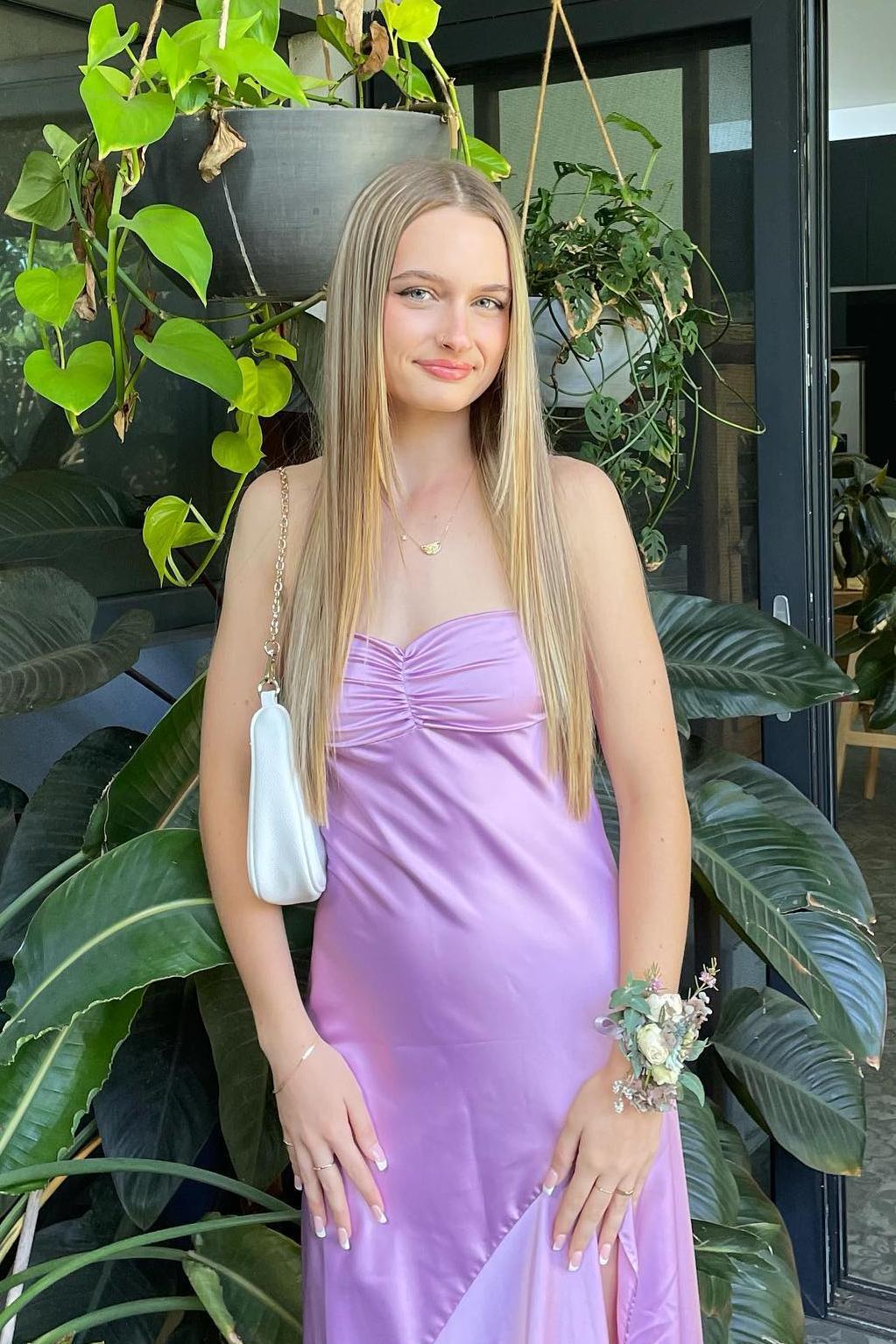 Straps Yellow Silk Long Dress with Slit