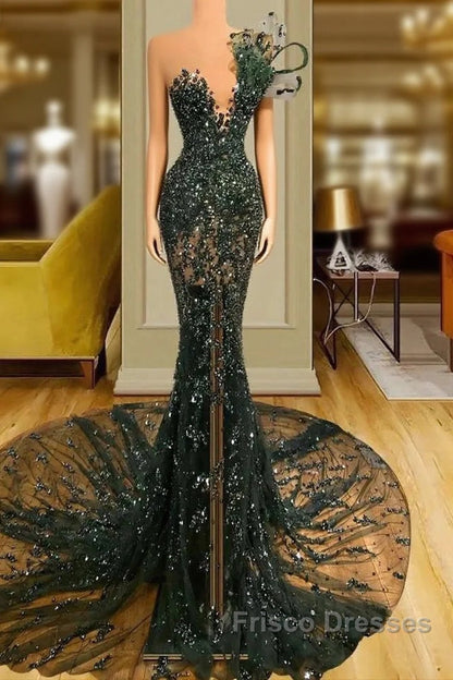 Luxury See Through Beaded Formal Prom Dress Bodycon Sexy Formal Prom Evening Dress