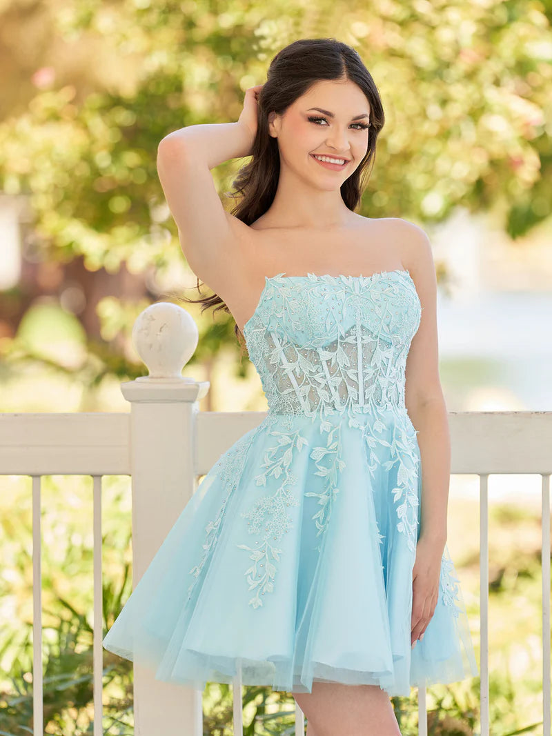 A-Line Tulle Lace Homecoming Dress with Appliques, AST1090