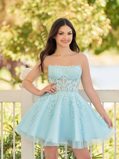 A-Line Tulle Lace Homecoming Dress with Appliques, AST1090