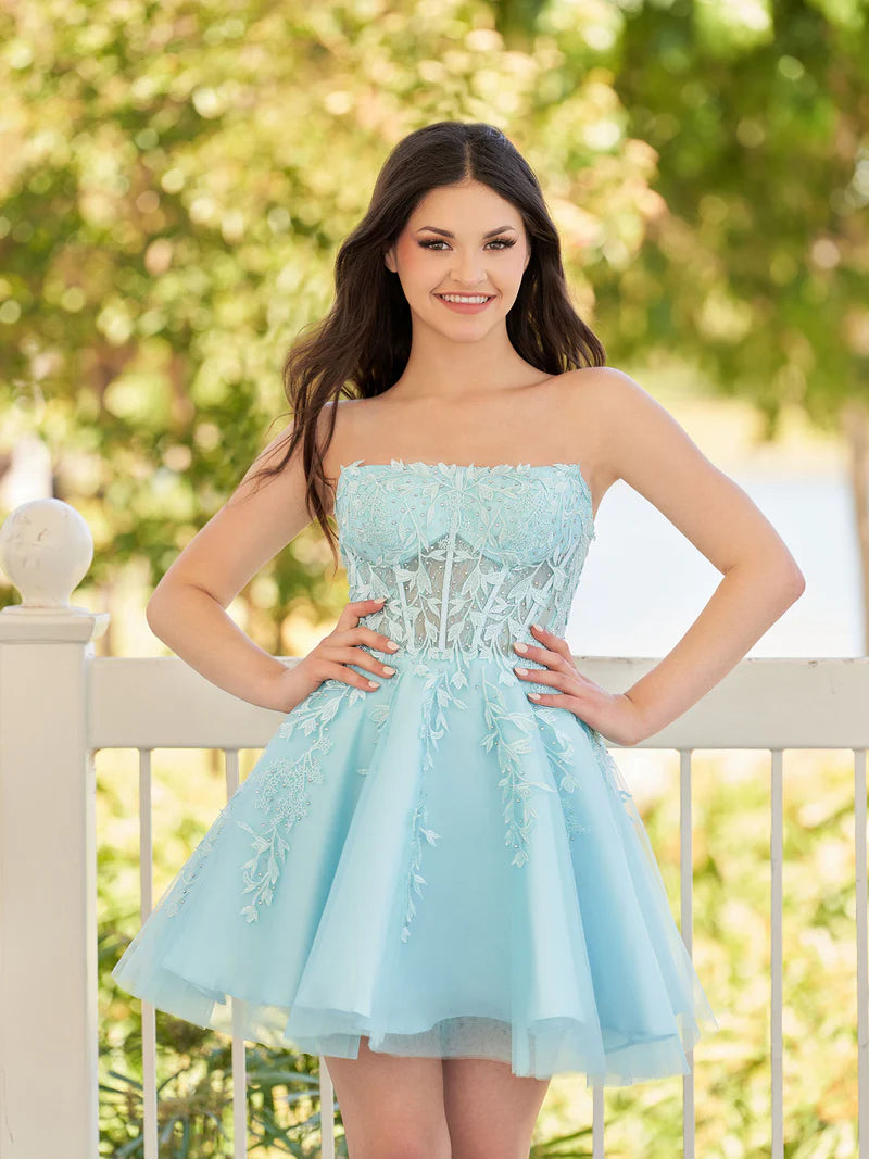 A-Line Tulle Lace Homecoming Dress with Appliques, AST1090