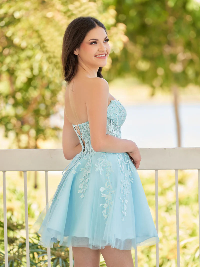 A-Line Tulle Lace Homecoming Dress with Appliques, AST1090