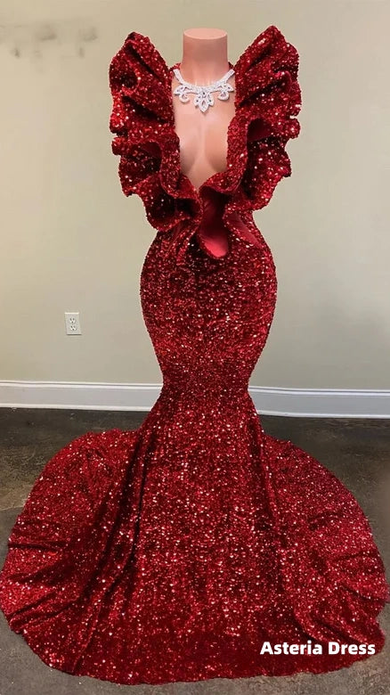 Red Prom Dresses, Deep V Neck Prom Dresses, Mermaid Evening Dresses, Cheap Evening Dress, Red Prom Dresses, Sparkly Evening Dress, New Arrival Evening Dress