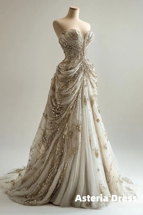 Princess Ball Gown Sweetheart Neckline Pleats White Sequin Wedding Dress
