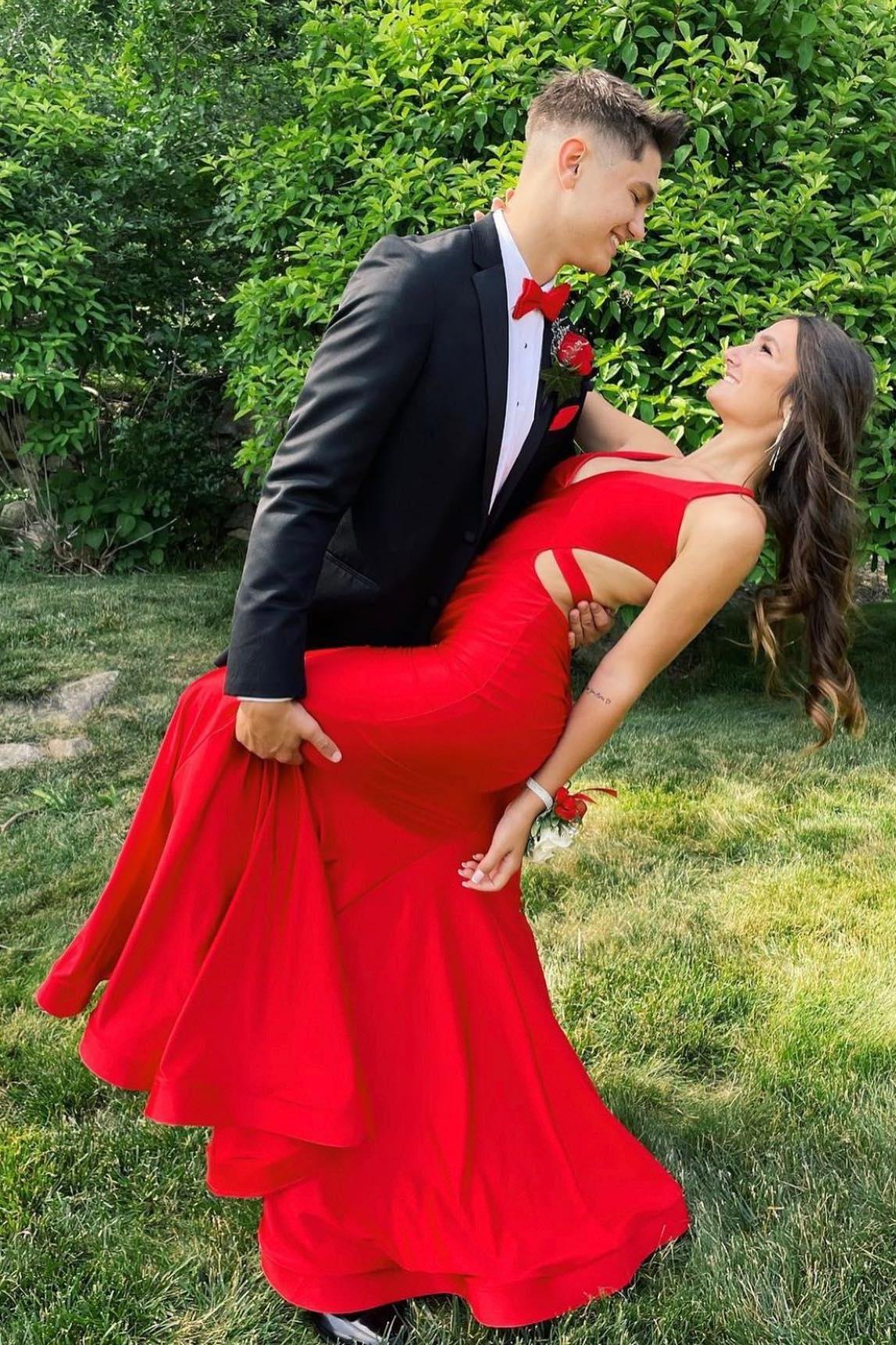 V Neck Blue Mermaid Long Formal Dress