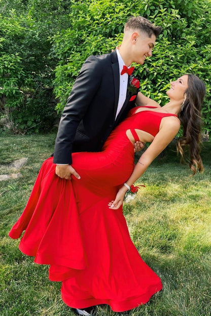 V Neck Blue Mermaid Long Formal Dress