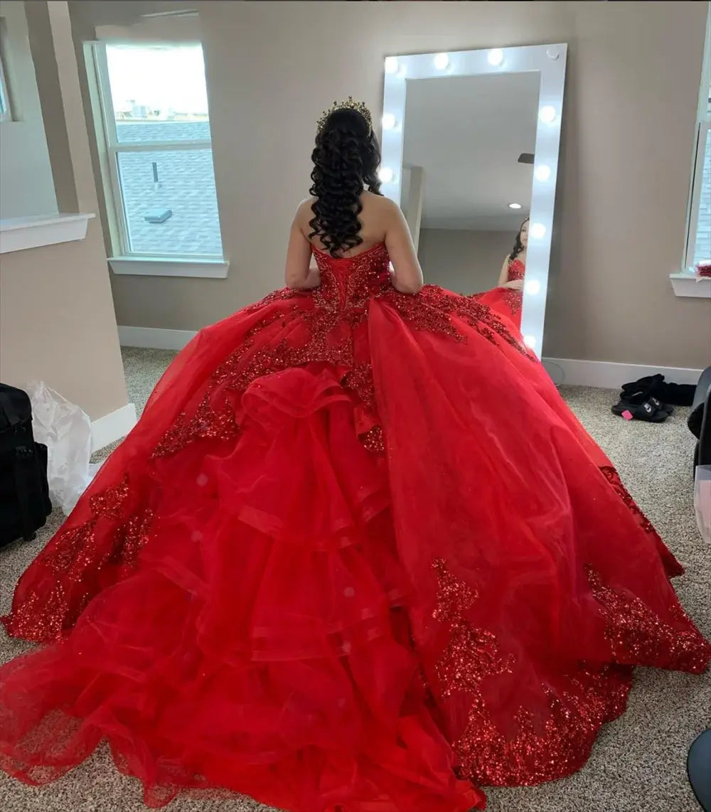 Red Beaded Quinceanera Dresses Party Prom Ball Gowns Princess Sweet 16 Dresses,AST1304