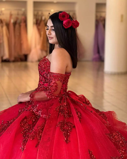 Red Beaded Quinceanera Dresses Party Prom Ball Gowns Princess Sweet 16 Dresses,AST1304