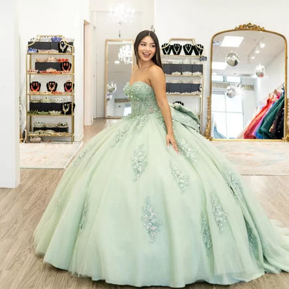 Sage Green Sweetheart Quinceanera Dresses Sweet 16 Off The Shoulder Prom Gowns AST1306