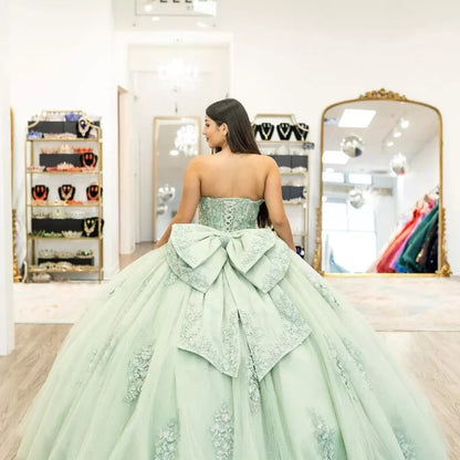 Sage Green Sweetheart Quinceanera Dresses Sweet 16 Off The Shoulder Prom Gowns AST1306