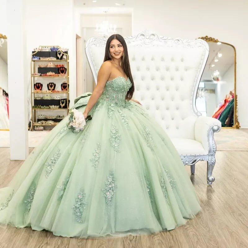 Sage Green Sweetheart Quinceanera Dresses Sweet 16 Off The Shoulder Prom Gowns AST1306