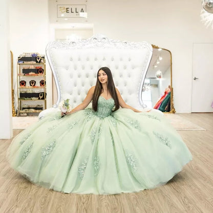 Sage Green Sweetheart Quinceanera Dresses Sweet 16 Off The Shoulder Prom Gowns AST1306