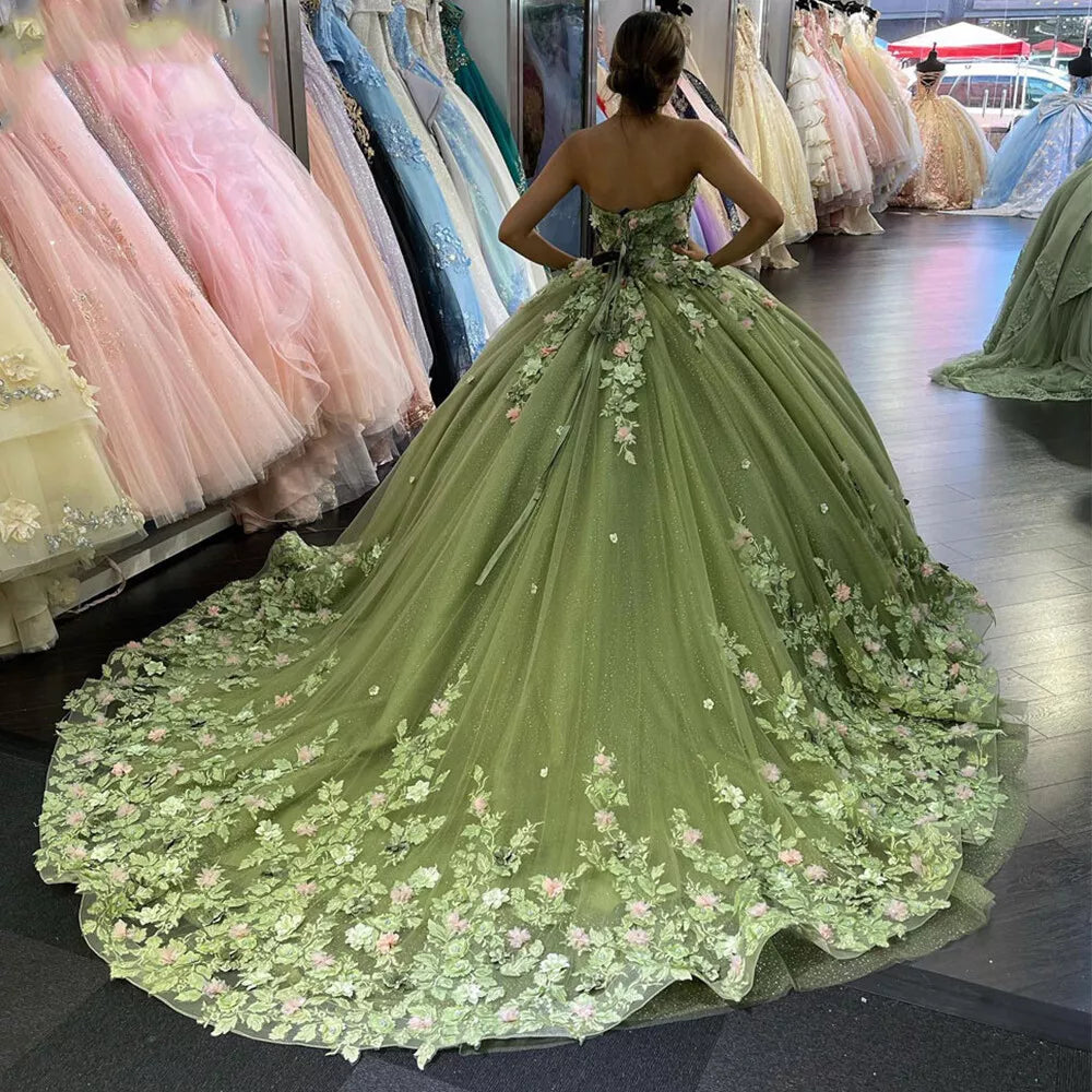 Green Quinceanera Dresses Princess Ball Gown 3D Flowers Party Sweet 16 Dresses, AST1308