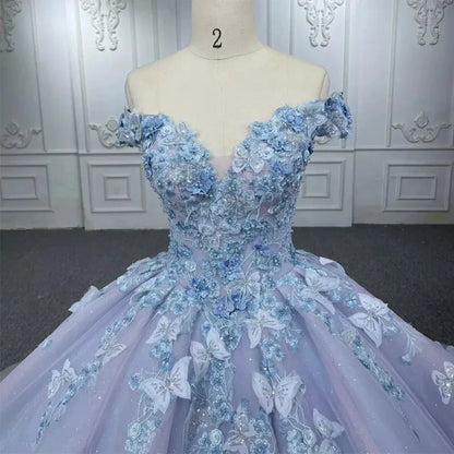 Off the Shoulder Quinceanera Dresses 3D Butterflies Sweet 15 16 Party Ball Gowns,AST1301