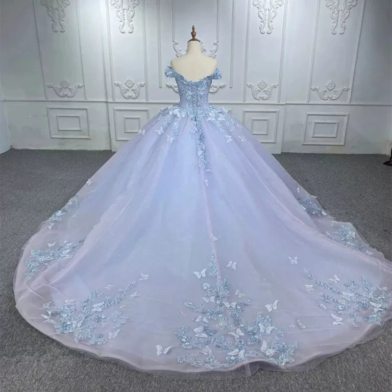 Off the Shoulder Quinceanera Dresses 3D Butterflies Sweet 15 16 Party Ball Gowns,AST1301