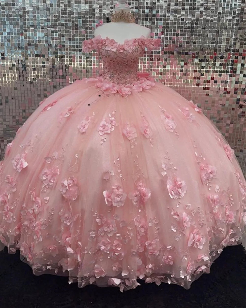 Light Pink 3D Flowers Dress Quinceanera Bow Ball Gown Quince Dresses Princess, AST1319