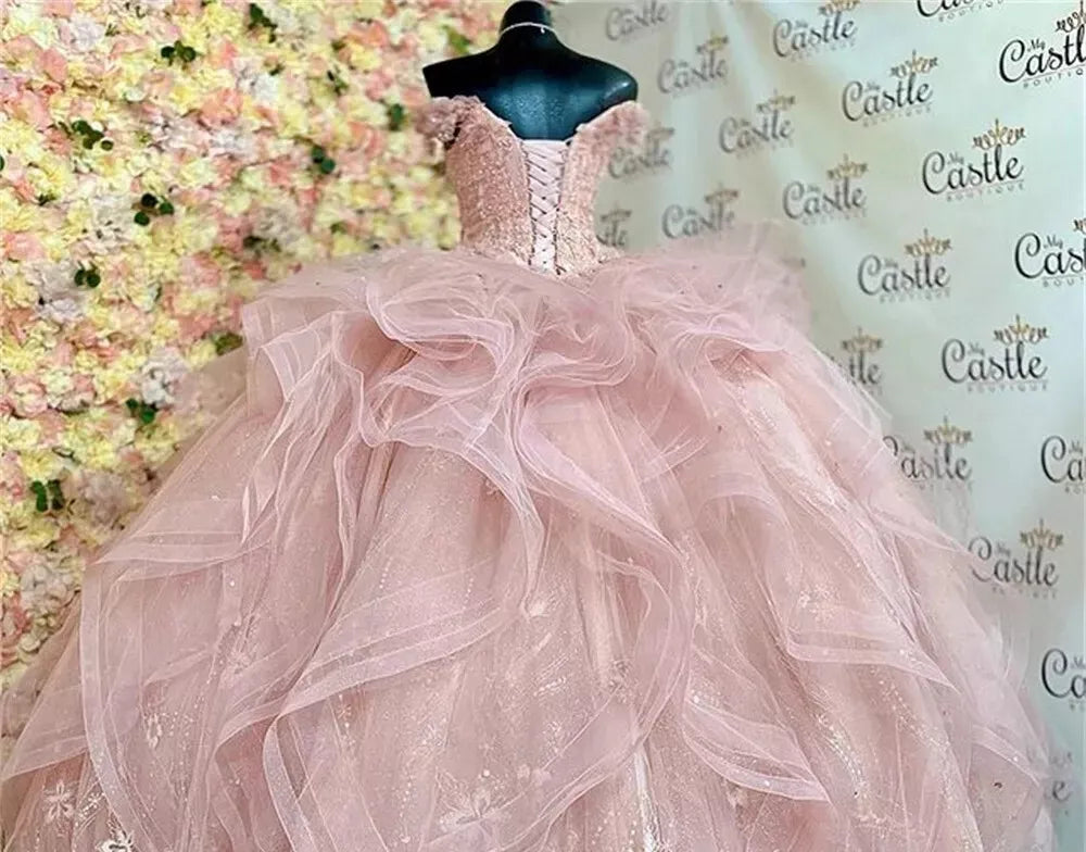 Light Pink Quinceanera Dresses 3D Flowers Ball Gown Birthday Gown Sweet16 Dresse, AST1320